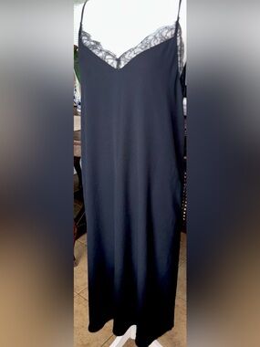 Aritzia Babaton elegant black Maxi slip dress Lined lace trim CBK style chic SM